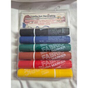 Marvy Uchida Fabric Brush Marker Set 6 Colors Permanent Textile Ink Craft
